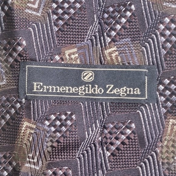 Ermenegildo Zenga Browns, Greens, Silver & Blue Tie - Picture 3 of 4